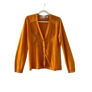 Lela Rose Merino Wool Blend V-Neck Cardigan Sweater Women’s Orange Size Large